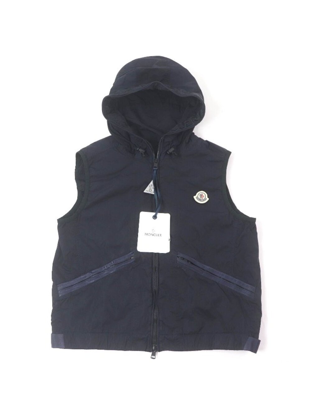 Moncler Touques Giubbotto Logo Embroidery Wzip Hooded Nylon Vest Navy